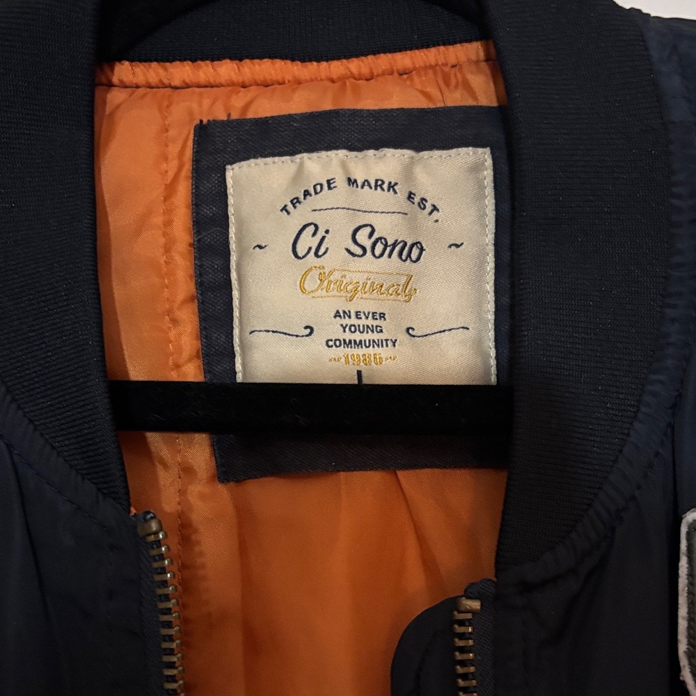 Navy Bomber Jacket with Patch Details - - image 2
